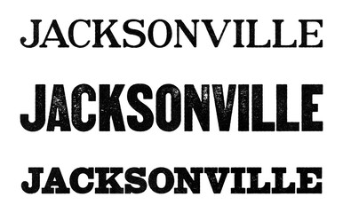 Jacksonville city name written in distressed vintage serif, sans serif and slab serif styles isolated on transparent background
