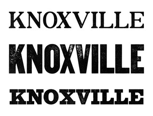 Knoxville city name written in distressed vintage serif, sans serif and slab serif styles isolated on transparent background