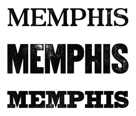 Memphis city name written in distressed vintage serif, sans serif and slab serif styles isolated on transparent background