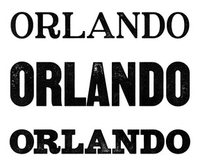 Orlando city name written in distressed vintage serif, sans serif and slab serif styles isolated on transparent background