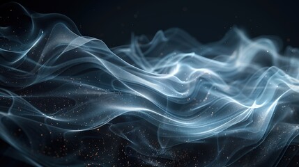 Fototapeta premium Crystal-clear photo showcasing ethereal smoke trails on a dark background, capturing the graceful and intricate patterns with high-definition detail and smooth flow