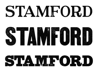 Fototapeta premium Stamford city name written in distressed vintage serif, sans serif and slab serif styles isolated on transparent background