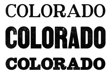 Colorado state name written in distressed vintage serif, sans serif and slab serif styles isolated on transparent background