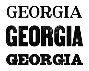 Georgia state name written in distressed vintage serif, sans serif and slab serif styles isolated on transparent background