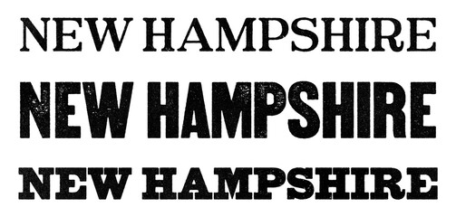 New Hampshire state name written in distressed vintage serif, sans serif and slab serif styles isolated on transparent background