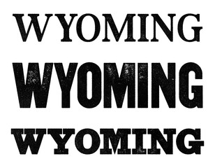 Wyoming state name written in distressed vintage serif, sans serif and slab serif styles isolated on transparent background