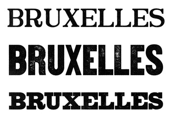 Bruxelles (Brussels) city name written in distressed vintage serif, sans serif and slab serif styles isolated on transparent background
