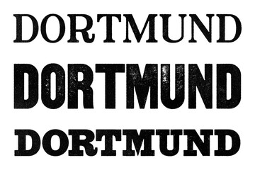 Dortmund city name written in distressed vintage serif, sans serif and slab serif styles isolated on transparent background