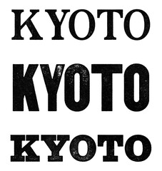 Kyoto city name written in distressed vintage serif, sans serif and slab serif styles isolated on transparent background