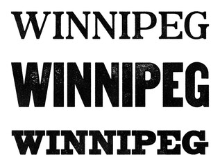 Winnipeg city name written in distressed vintage serif, sans serif and slab serif styles isolated on transparent background