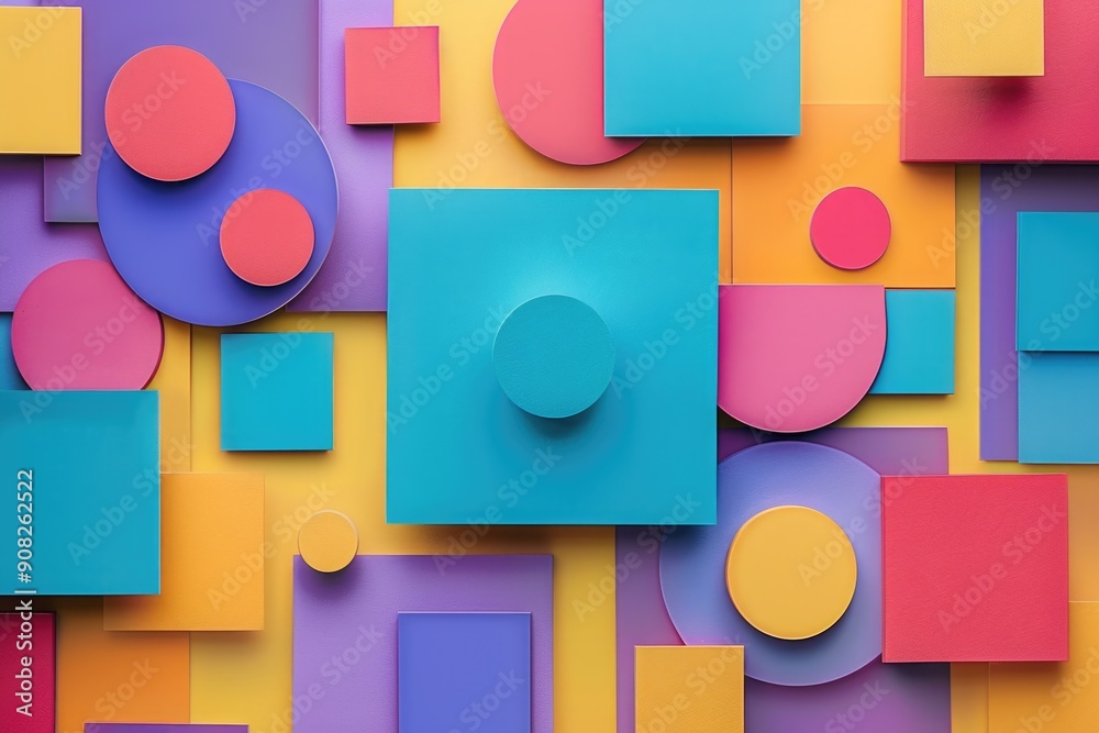 Poster A colorful abstract design featuring squares and circles