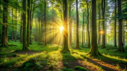 Fototapeta premium Golden Hour in the Emerald Forest generative AI