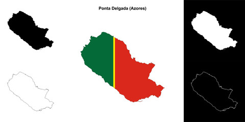 Fototapeta premium Ponta Delgada municipality outline map set