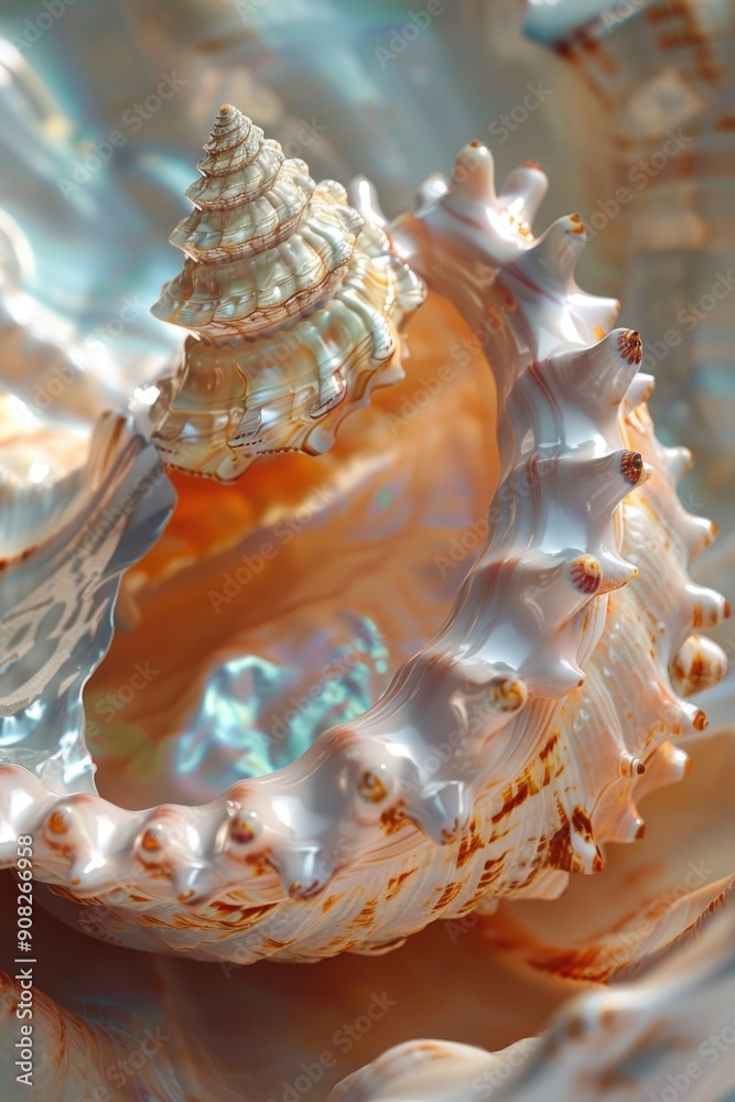 Aufkleber Close-up of a large sea shell with a smaller one sitting on top, perfect for use in beach or ocean-themed designs