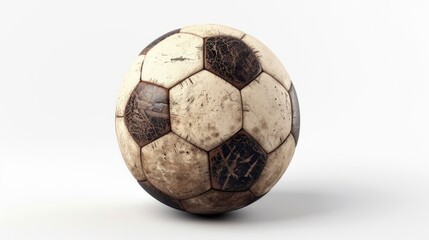 Naklejka premium A worn out soccer ball lying on a white surface