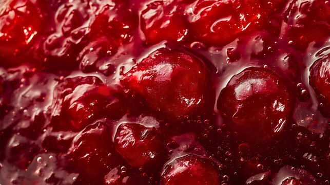 Red fruit jam texture closeup. macro Sweet organic delicious homemade jelly marmalade liquid, healthy tasty berry dessert, strawberry cooking syrup, juicy gelatin