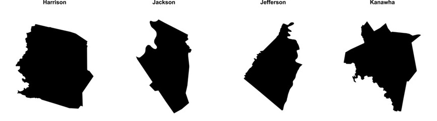Harrison, Jackson, Jefferson, Kanawha outline maps