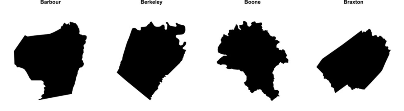 Barbour, Berkeley, Boone, Braxton outline maps