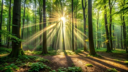 Obraz premium Sunbeams Through the Trees: A Glimmer of Hope AI generated