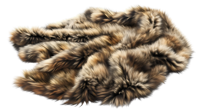 Brown fur isolated on transparent background. Natural animal hair skin texture material, furry, fluffy and soft wool, shaggy, warm, fashion