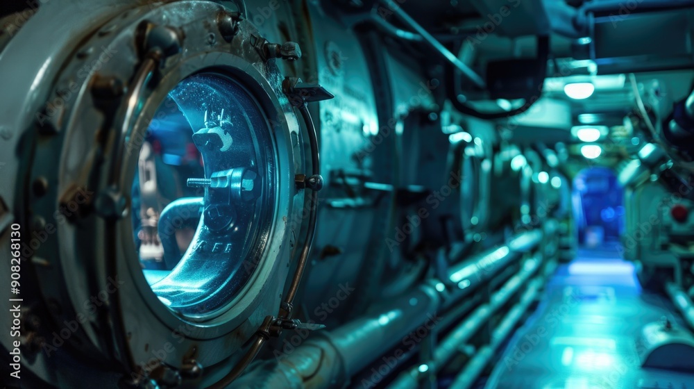 Aufkleber view of the inside of a submarine with consoles and equipment