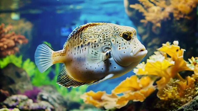 Turbot swimming in the aquarium