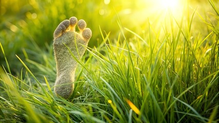 Obraz premium Silent Steps: A Footprint Woven with Dried Grass Blades Generative AI