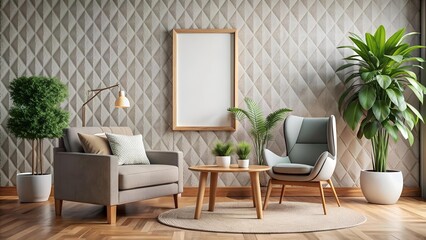 Cozy Scandinavian Living Room with Geometric Pattern Poster Mockup  generative AI