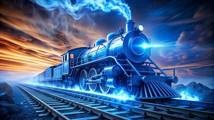 Liquid Fire: A Glowing Blue Locomotive Flowing Through a Molten Landscape  Generative AI