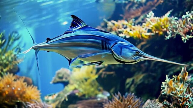 Swordfish swimming in the aquarium