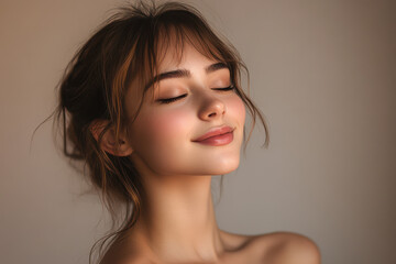 A close up of a girl's face with her eyes closed