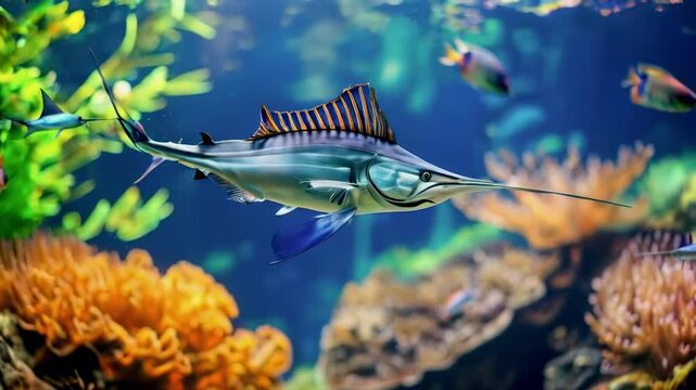 Swordfish swimming in the aquarium