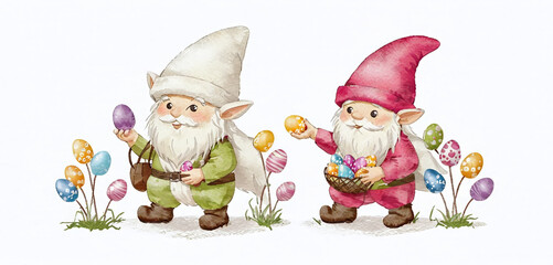 Fototapeta premium illustrative depiction of easter gnome, cute gnomes, dwarf with easter eggs easter gnomes, cute gnomes, dwarf with easter eggs
