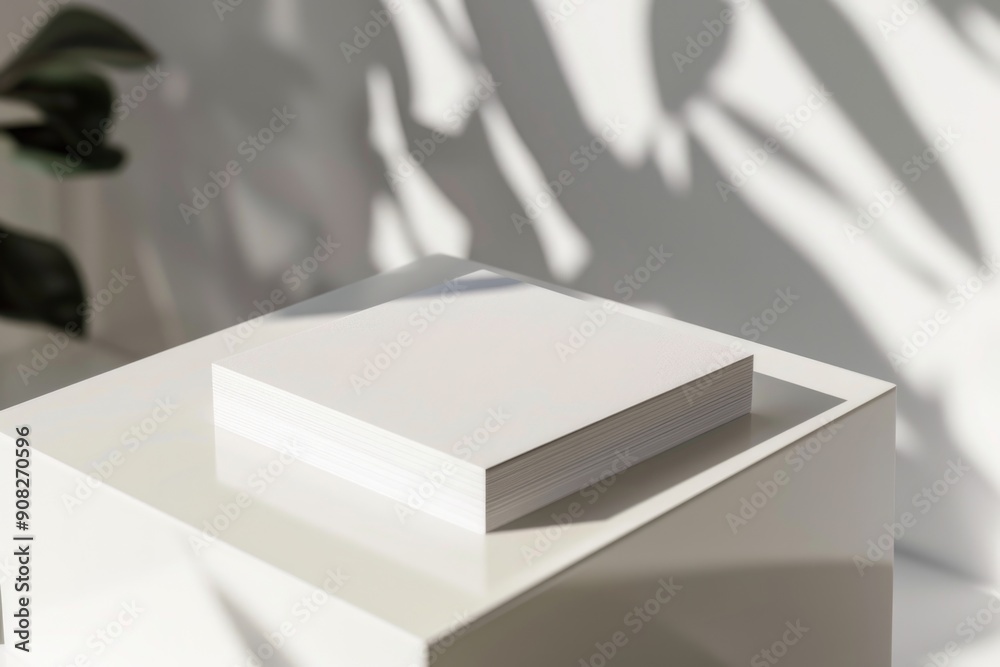 Poster Stack of books on a simple white table, great for backgrounds and still life compositions