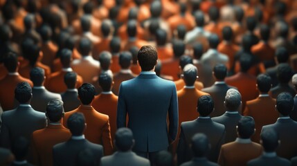 Obraz premium A Single Man Standing Out from the Crowd