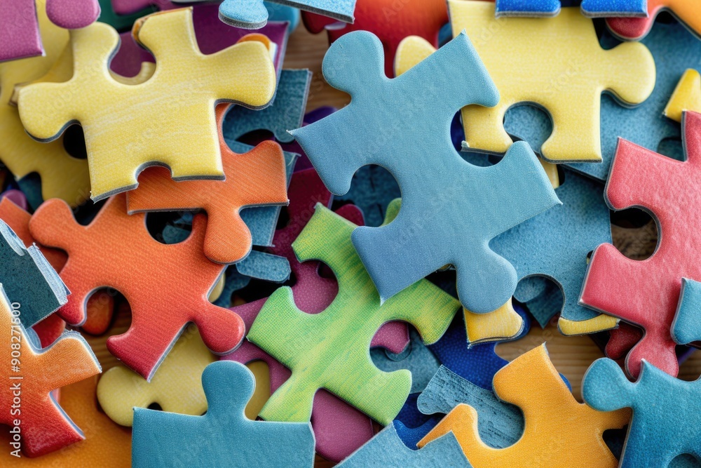 Poster a collection of puzzle pieces arranged on a table