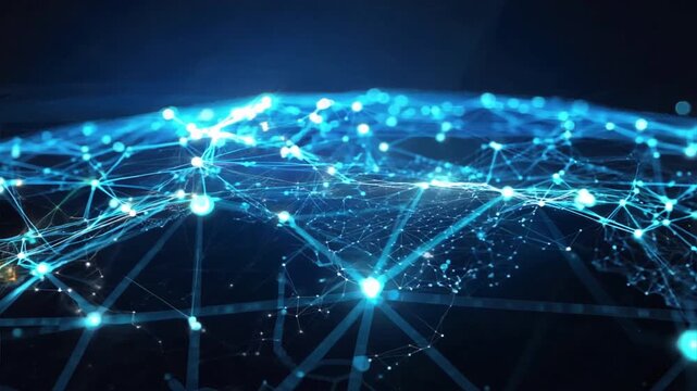 digital grid with bright points of light representing a global network