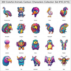 Obraz premium Colorful Animals Cartoon Characters Bundle Collection Set of 300 Animals Part 4
