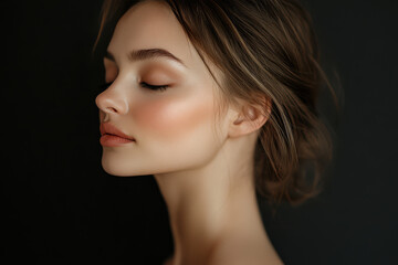 A close up of a girl's face with her eyes closed