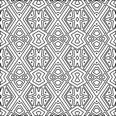 Fototapeta premium Monochrome ornamental texture with smooth linear shapes, zigzag lines, lace pattern.Abstract black pattern for web page, textures, card, poster, fabric, textile. White background.