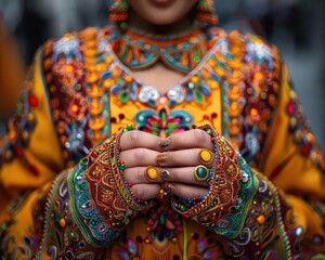 Obraz premium Cultural dress worn during a festive event, showcasing traditional attire, Cultural, Bright colors, Photography