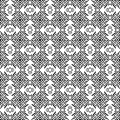 Monochrome ornamental texture with smooth linear shapes, zigzag lines, lace pattern.Abstract black  pattern for web page, textures, card, poster, fabric, textile. White background.