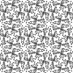 Monochrome ornamental texture with smooth linear shapes, zigzag lines, lace pattern.Abstract black  pattern for web page, textures, card, poster, fabric, textile. White background.