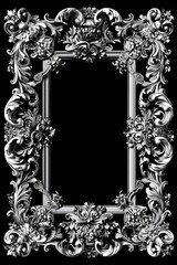 A classic black and white picture frame with intricate details