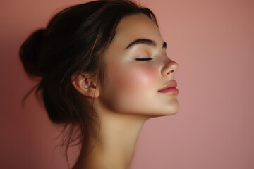 Naklejka premium A close up of a girl's face with her eyes closed