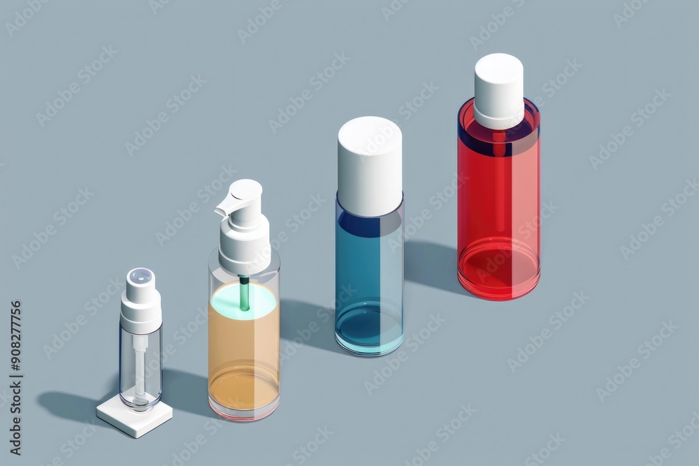 Poster A collection of three differently colored bottles side by side
