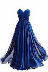 Naklejka premium A woman wearing a blue dress stands against a white background