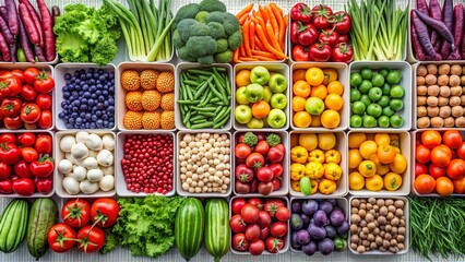 Assortment of Fruits and Vegetables in a White Container