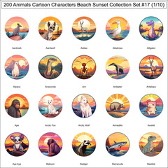 Colorful Animals Cartoon Characters Beach Sunset Bundle Collection Set of 200 Animals Part 1