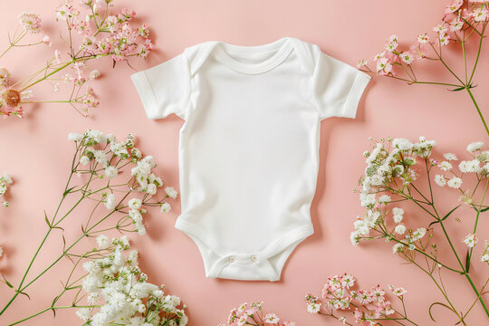 white baby onesie mockup bodysuit baby clothing flat lay